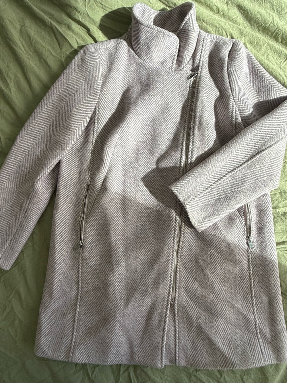 LOFT herringbone moto mid length coat